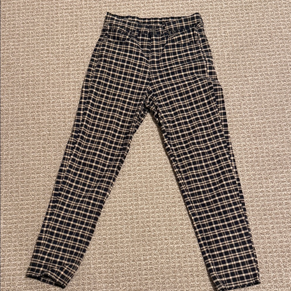 American Eagle Outfitters Black and Cream Plaid Straight Leg Pants
